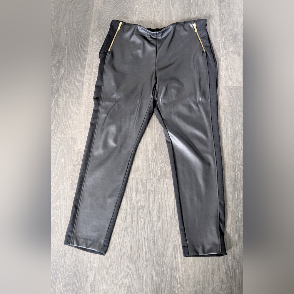 Black Michael Kors Faux Leather Pants with Gold Accents...18 1/2 Across Waist